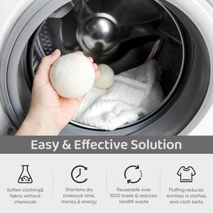 手作りケミカルフリー6パックXLサイズプレミアム再利用可能な天然生地柔軟剤ランドリーオーガニックウールドライヤーボール - Product Image 2