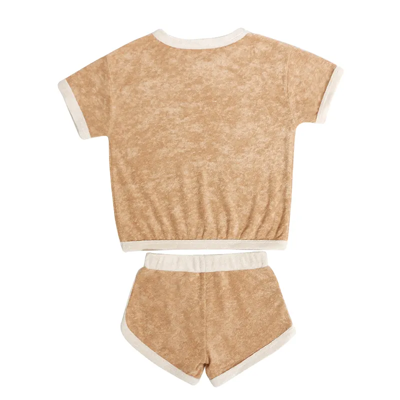 Set pakaian anak bayi laki-laki, baju rajutan organik lengan pendek keren Musim Panas 2024