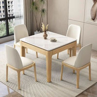 Ensemble table et chaises de salle à manger en bois massif style nordique moderne, plateau en pierre, durable, forme carrée, pour usage domestique, salon/balcon