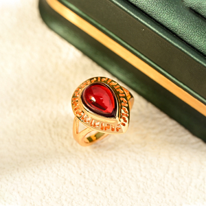 18K joyas de anillo de Oro Nueva tendencia 2025 mujeres bronces amarillos CZ gotas de Agua Zircon rojo joyas anillo - Product Image 2