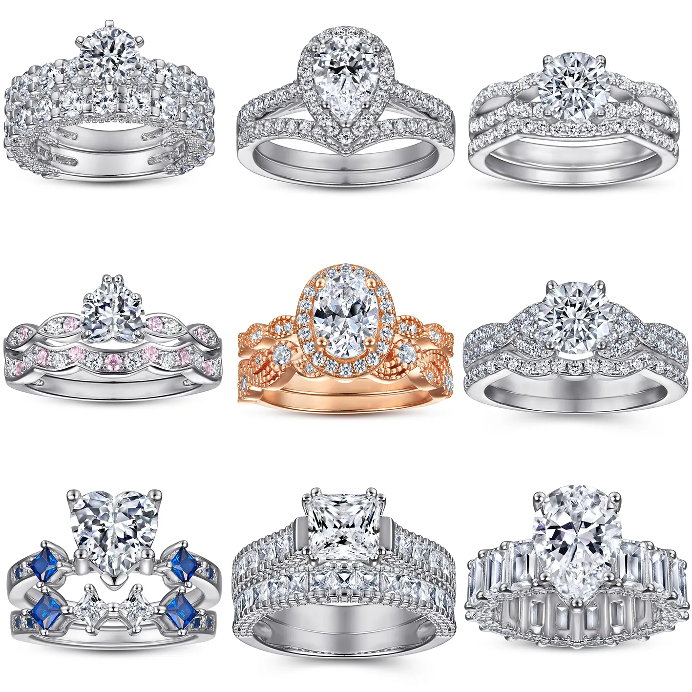 แฟชั่นเงินสเตอร์ลิงแหวนแต่งงาน925โรเดียมชุบเซอร์โคเนียแหวนหินผู้หญิงหรูหราออกแบบเงินแหวนหมั้น925