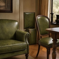 Tissu en cuir PU vert olive de luxe, effet vieilli et ciré, pour ameublement de canapé haut de gamme