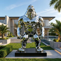 Sculpture en acier inoxydable poli miroir sur mesure, décoration de jardin de villa en plein air, art métallique, grandes statues de gorilles en métal