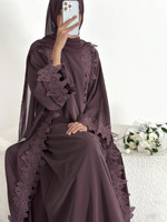 Abaya pour femmes du Moyen-Orient, Dubaï, arabe, islamique, musulmane, robe intérieure à col ouvert de couleur unie, robe à deux pièces brodée de fleurs en dentelle