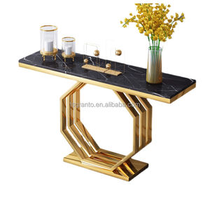 Nouveaux meubles d'entrée de salon Base en acier inoxydable doré <span class=keywords><strong>Table</strong></span> <span class=keywords><strong>console</strong></span> en marbre noir - Product Image 4