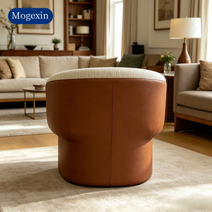 Stylish Beige Fabric & Brown Leather <b>Armchair</b> Modern Accent Chair for Home & Hotel Suitable for living rooms <b>dining</b> rooms - Product Image 3