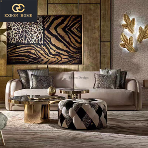 New Italian Luxury Beige <strong>Sanded</strong> Leather <strong>Sofa</strong> a Comfortable Three-Person <strong>Sofa</strong> Designed for High-end Villas - Product Image 1
