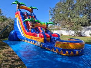 Toboggan aquatique tropical Inferno en plein air, palmier, marbre bleu, aire de jeux gonflable avec piscine - Product Image 1