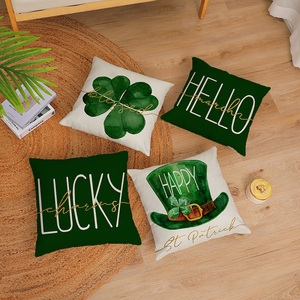 <span class=keywords><strong>St</strong></span> Patricks jour jeter oreiller dessin animé impression maison vacances décor trèfle trèfle porte-bonheur chapeau housse de coussin - Product Image 6