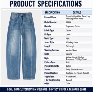 Vaqueros de mujer de cintura alta, corte barril, pierna curva, lavado azul medio vintage, con efecto desgastado, holgados, estilo Y2K, <span class=keywords><strong>streetwear</strong></span>, venta al por mayor, en stock - Product Image 2