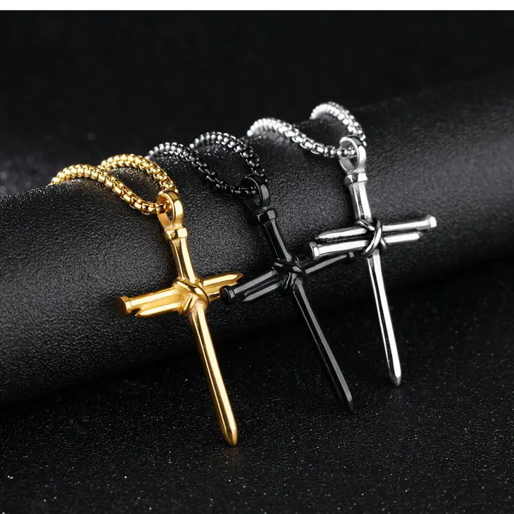 MECYLIFE Jewelry Mens Fashion Nail Cross Necklace Personalized Stainless Steel Charm Pendants MEN'S