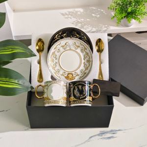 Ensemble de tasses à café de luxe américain moderne avec couteau, fourchette, cuillère en porcelaine fine, compatible lave-vaisselle et micro-ondes, cadeau pour la maison et le bureau - Product Image 6