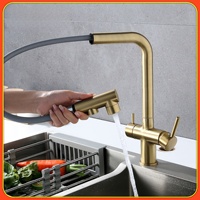 Robinet de cuisine moderne en laiton brossé avec bec flexible extractible, trois voies, eau chaude et froide, pour consommation directe