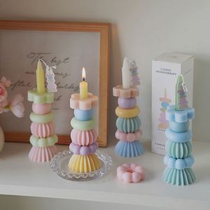ที่วางเทียนรูปทรงสวยงามแบบซ้อนได้ สีพาสเทลมาการอง ตกแต่งบ้าน - Product Image 2
