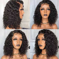 Perruque Bob Brésilienne pour Femmes Noires, Courte et Bouclée, Cheveux Humains, Lace Front HD, Perruque Frontale Complète avec Baby Hair