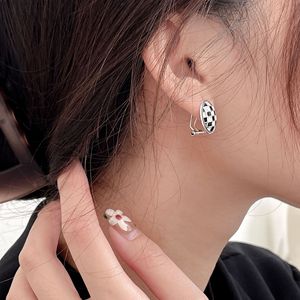 S925 Sterling Silver Checkerboard Stud <b>Earrings</b> For Women Geometric Design Everyday Wear Bezel Setting 925 Silver Ear <b>Post</b> - Product Image 3