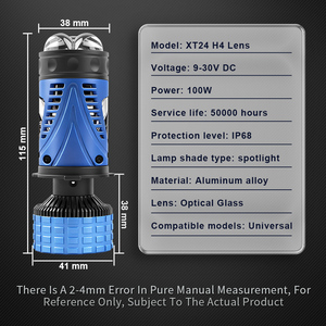 Phare LED <span class=keywords><strong>H4</strong></span> 100W à double lentille en cuivre, faisceau super lumineux et focalisé, feux de croisement et de route, accessoires d'éclairage avant de voiture - Product Image 3