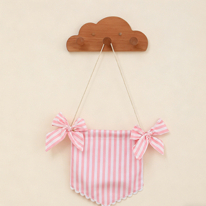 Bandera de Bienvenida para Bebé de Algodón <span class=keywords><strong>a</strong></span> Rayas con Logotipo Personalizado, Lazos de Cuadros y Borde Festoneado, Banner para Fotos - Product Image 4