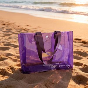 Custom Logo Waterproof <b>Clear</b> <b>Tote</b> <b>Bag</b> Summer Colorful Transparent Large-capacity Travel <b>Tote</b> <b>Bag</b> Portable Handbag with Handles - Product Image 3