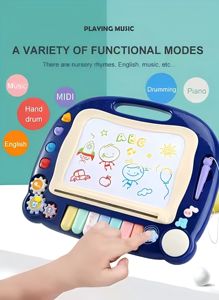 Set mainan papan gambar untuk anak-anak, Set meja tulis magnetik Piano belajar cat, game pendidikan bayi musikal - Product Image 4