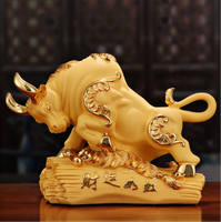 Statue de taureau de Wall Street en bronze vintage sur socle en bois, sculpture puissante de la prospérité pour la décoration de la Bourse