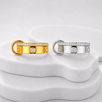 Bague en acier inoxydable double anneau zirconium de luxe léger, plaqué or 18 carats, bicolore, tendance, pour couple, passe-partout