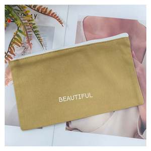 Wholesale 13*21cm Brown Custom Logo Cotton Zipper <b>Sewing</b> Tool <b>Bags</b> Fashion Style Clothing Patch Cotton Pouch <b>Bags</b> - Product Image 1