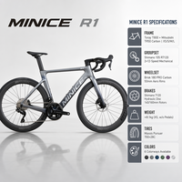 Vélo de route aérodynamique en carbone MINICE R1 T800, vélo complet 700C, 24 vitesses, freins à disque électroniques, pédales ordinaires, roues SIHIMA-NO R7120