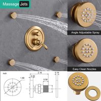 Ensemble de douche mural en laiton brossé doré non revêtu avec mitigeur de douche à effet pluie LED de 9 pouces – Système de douche pour salle de bain