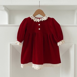 Vestido Rojo con Cuello de Encaje para Niña, Abrigo de Bebé, Ropa de Hermanas, Otoño - Product Image 3