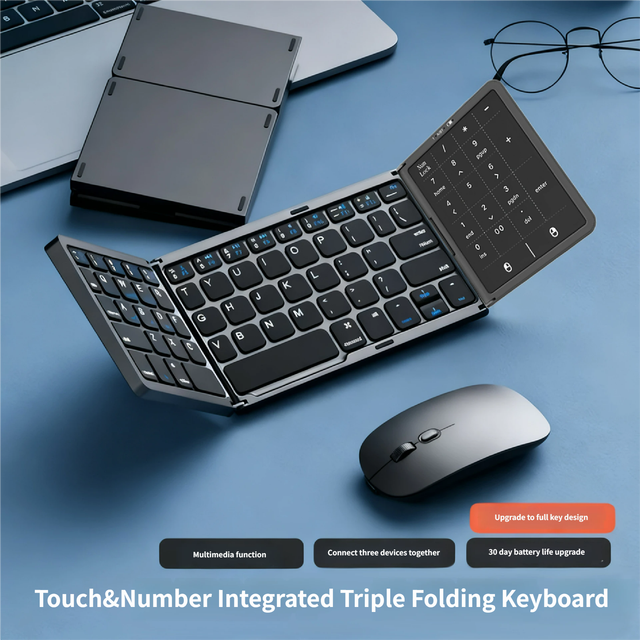 2026 New Wireless Folding Keyboard Touchscreen Lightweight Aluminum Rechargeable Portable Mini Keypad for IPads Phones Tablet