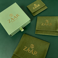 Boîte à bijoux coulissante personnalisée or, blanc, noir, avec logo en feuille, vert clair, et pochette en microfibre pour collier, bague, boucles d'oreilles