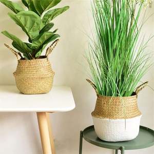 天然竹ロールトップブレッドボックス家庭用汚れた洗濯バスケット織りの浅い収納耳ハンドル付きインドネシア籐市場 - Product Image 1