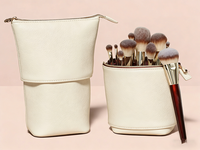 Porte-pinceaux de maquillage en cuir de luxe, sac de maquillage portable extensible en PU, pochette de rangement cosmétique
