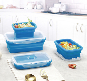 Collapsible Silicone Folding Food Storage Containers 4 Pack Lunch Bento Box BPA Free for Camping, Hiking