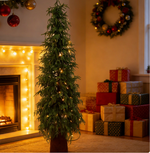 <span class=keywords><strong>Sapin</strong></span> de Noël artificiel pré-éclairé de 2,13 m (7 pieds) en PE à 100 % avec base décorative spéciale et lumières LED chaudes pour la décoration intérieure des fêtes - Product Image 6