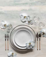 Ensemble d'assiettes à dîner en céramique blanche à bords perlés, écologiques et modernes, vaisselle en porcelaine de qualité supérieure pour cadeau de mariage