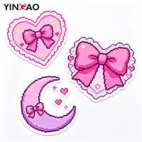 Autocollants personnalisés mignons de dessins animés découpés au laser, style Pixel Art, Kawaii, nœud, cœur, lune, dentelle, en vinyle mat, imperméables, durables, vente en gros