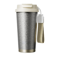 Bouteille isotherme en titane pur à double paroi de 480 ml, isolation thermique de 12 à 24 heures, ultra légère, avec sangle tissée, étanche et réutilisable
