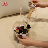 Boîte de rangement cosmétique ronde personnalisée en acrylique Lucite Organisateur de rangement de maquillage avec poignée en cuir