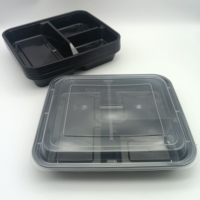 Boîte à lunch Bento jetable moderne à un niveau, récipient pour aliments à emporter, 3 compartiments avec couvercle en plastique