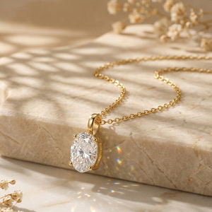 Collar RINNTIN LBN06 con Diamante Cultivado en Laboratorio con Corte Ovalado y Certificado IGI, Cadena de Oro Sólido de 18K, Joyería Fina Premium, Elegante - Product Image 4