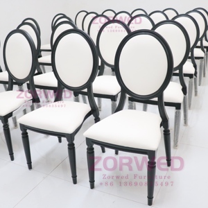 Sillas y Mesas de Banquete de Vinilo Blanco Apilables de Aluminio Negro de Lujo al por Mayor para Salones de Fiesta de Hotel Louis para Eventos de Boda - Product Image 1