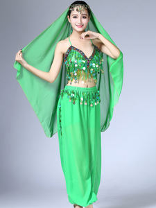 3 pièces pour la <span class=keywords><strong>danse</strong></span> du ventre en mousseline de soie, col en V, top à paillettes et pantalon lanterne, <span class=keywords><strong>tenue</strong></span> de <span class=keywords><strong>danse</strong></span> <span class=keywords><strong>orientale</strong></span> indienne - Product Image 3