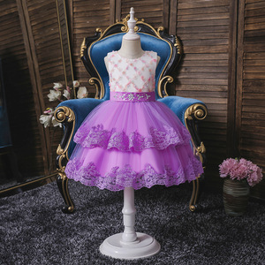Robe de princesse pour filles, bleu, tulle, dentelle, coupe trapèze, costume de spectacle de piano - Product Image 3