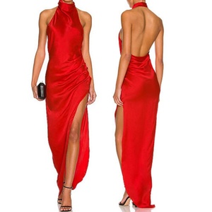 Vestido Maxi de Satén Elegante y a la Moda con Cuello Halter y Abertura Alta para Mujer, Vestido Largo de Noche de Satén para Dama - Product Image 1