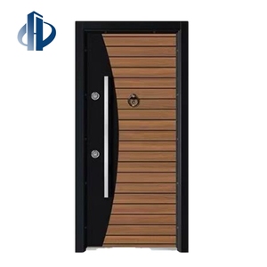 Porta d'Ingresso Moderna Curva in Acciaio e Legno Composito, Pannello Orizzontale con Venatura del Legno, Cancello di Sicurezza Antifurto in Acciaio, Maniglie per Porta - Product Image 2