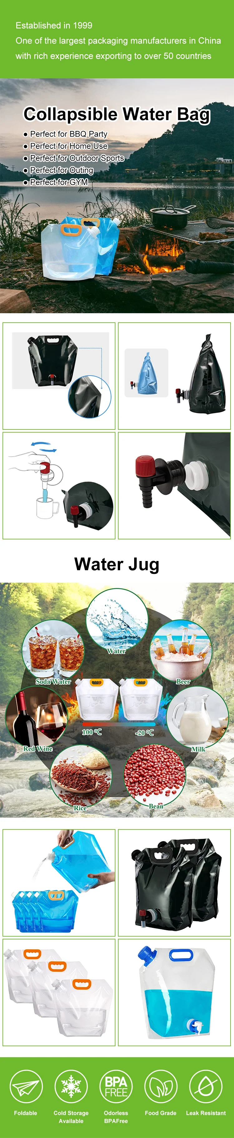 Bagmart Foldable Water Bag Outdoor Car Portable Camping Water Bags Bpa Free Drinking Water Bag