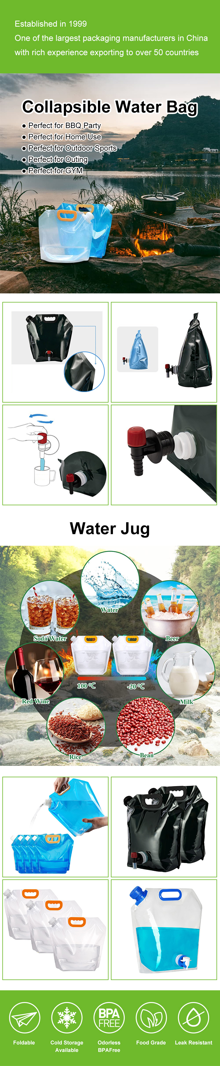 Bagmart High Quality Portable Muti Color Water Bag Foldable Portable Water Bags Drinking Water Bag