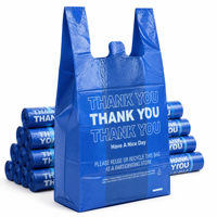 Sac de courses en plastique HDPE bleu recyclable et imperméable pour la livraison de repas à emporter en restaurant, avec logo personnalisé, type sac gilet – Merci pour votre commande